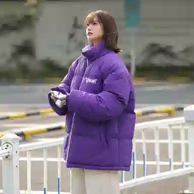 星际者 美式复古学院风华夫格立领基础款保暖宽松休闲潮牌百搭面包服棉服 男女同款