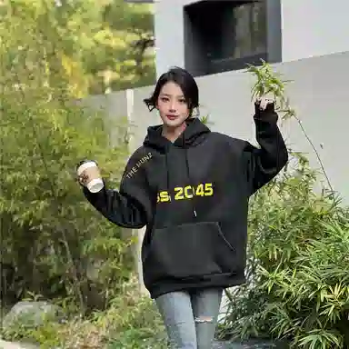 星际者 字母数字印花休闲宽松连帽套头卫衣 男女同款 加绒加厚可选