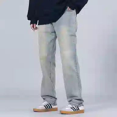星际者 品牌标志复古水洗宽松休闲牛仔裤 男女同款