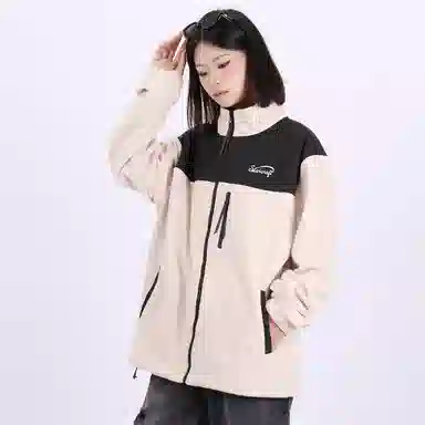 星际者 撞色拼接简约户外美式山系防风保暖休闲摇粒绒抓绒夹克外套 男女同款