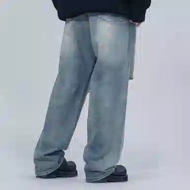 星际者 美式水洗破洞牛仔裤 男女同款 复古蓝