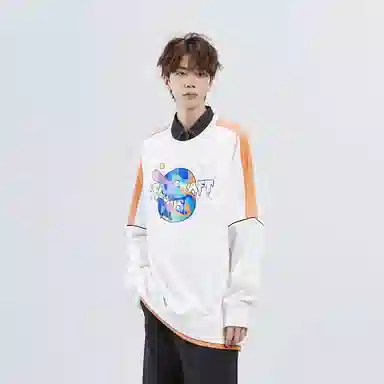 星际者 字母印花撞色拼接休闲圆领卫衣 男女同款