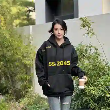 星际者 字母数字印花休闲宽松连帽套头卫衣 男女同款 加绒加厚可选