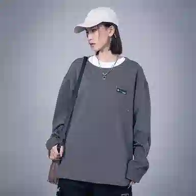 星际者 宽松纯色休闲宽松圆领卫衣 男女同款