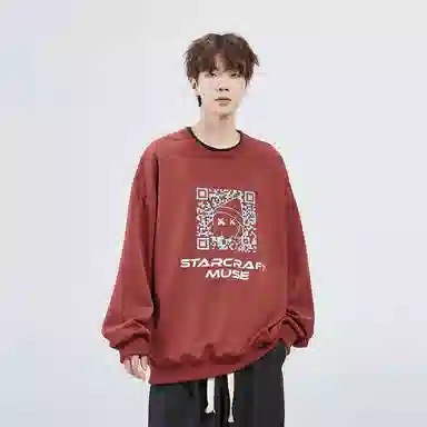 星际者 二维码章鱼图案字母印花休闲卫衣 男女同款 加绒加厚可选