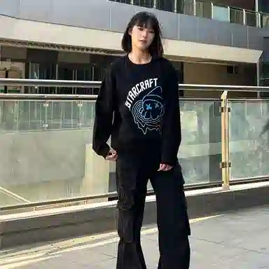 星际者 动漫涂鸦圆领长袖上衣中腰系带长裤卫衣套装 男女同款