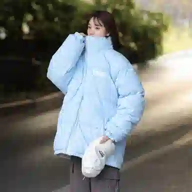星际者 美式复古学院风华夫格立领基础款保暖宽松休闲潮牌百搭面包服棉服 男女同款