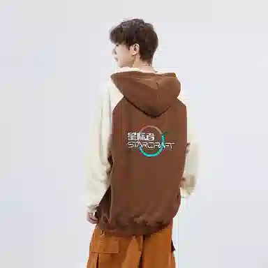 星际者 字母印花拼接撞色休闲卫衣 男女同款