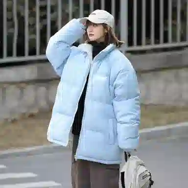 星际者 美式复古学院风华夫格立领基础款保暖宽松休闲潮牌百搭面包服棉服 男女同款