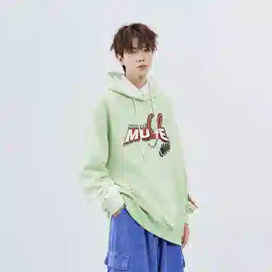 星际者 拼接撞色字母印花宽松连帽卫衣 男女同款