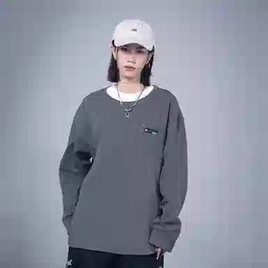 星际者 宽松纯色休闲宽松圆领卫衣 男女同款