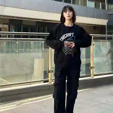 星际者 动漫涂鸦圆领长袖上衣中腰系带长裤卫衣套装 男女同款