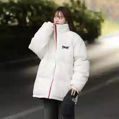 星际者 美式复古学院风华夫格立领基础款保暖宽松休闲潮牌百搭面包服棉服 男女同款
