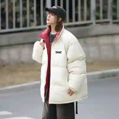 星际者 美式复古学院风华夫格立领基础款保暖宽松休闲潮牌百搭面包服棉服 男女同款