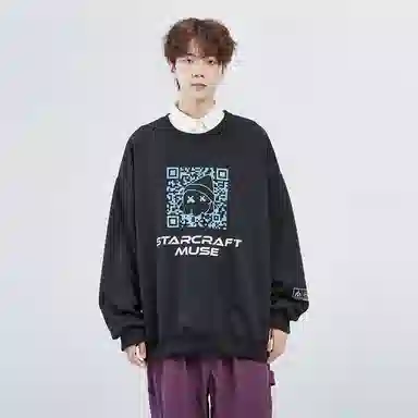 星际者 二维码章鱼图案字母印花休闲卫衣 男女同款 加绒加厚可选