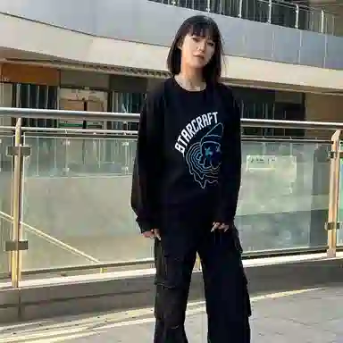 星际者 动漫涂鸦圆领长袖上衣中腰系带长裤卫衣套装 男女同款