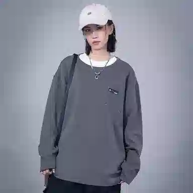 星际者 宽松纯色休闲宽松圆领卫衣 男女同款