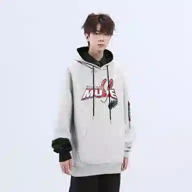 星际者 拼接撞色字母印花宽松连帽卫衣 男女同款