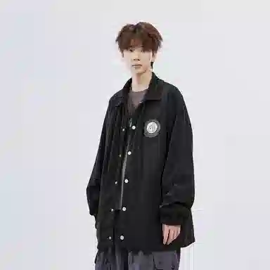 星际者 章鱼图案字母贴标单排扣休闲夹克 男女同款 黑色