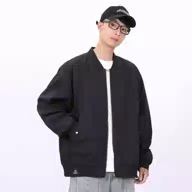 星际者 纯色山系户外品牌贴标棒球领宽松落肩飞行工装拉链百搭休闲夹克外套 男女同款