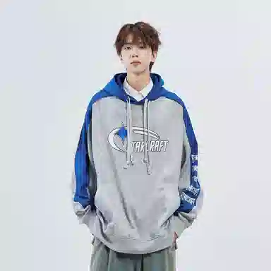 星际者 字母印花双抽绳拼接撞色休闲连帽卫衣 男女同款