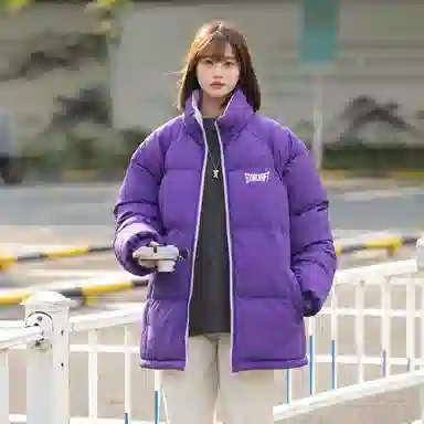 星际者 美式复古学院风华夫格立领基础款保暖宽松休闲潮牌百搭面包服棉服 男女同款