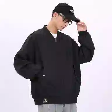星际者 纯色山系户外品牌贴标棒球领宽松落肩飞行工装拉链百搭休闲夹克外套 男女同款