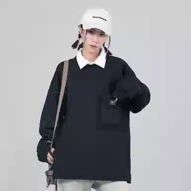 星际者 休闲宽松纯色拼接口袋圆领卫衣 男女同款