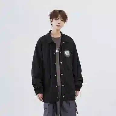 星际者 章鱼图案字母贴标单排扣休闲夹克 男女同款 黑色