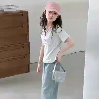 迷乐童堡休闲运动套装 舒适亲肤洋气百搭假两件短袖字母两件套 儿童款