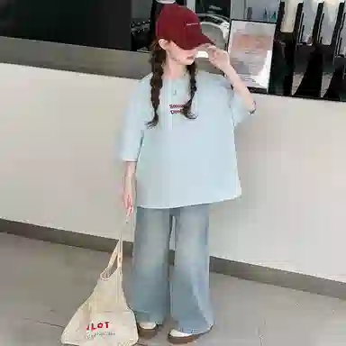 迷乐童堡休闲运动套装 百搭亲肤纯色洋气 蓝色 青少年