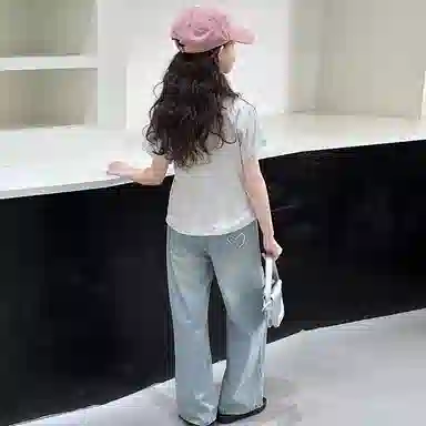 迷乐童堡休闲运动套装 舒适亲肤洋气百搭假两件短袖字母两件套 儿童款