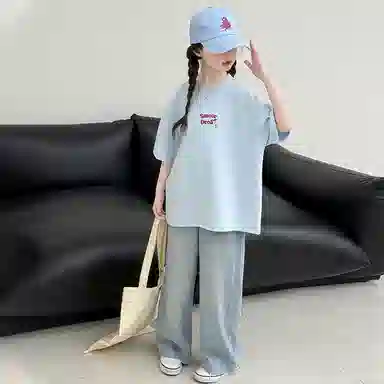 迷乐童堡休闲运动套装 轻透洋气百搭后背蝴蝶短袖两件套 儿童款