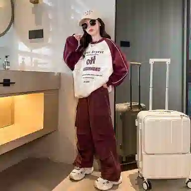 迷乐童堡 网红洋气休闲运动套装 儿童款 酒红色