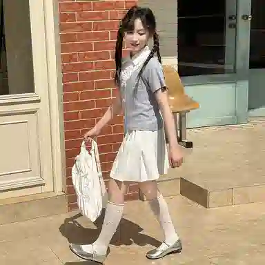 青少年 迷乐童堡裙装套装 透气舒适百搭短袖 灰色