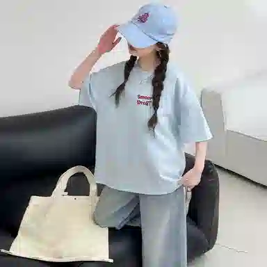 迷乐童堡休闲运动套装 轻透洋气百搭后背蝴蝶短袖两件套 儿童款