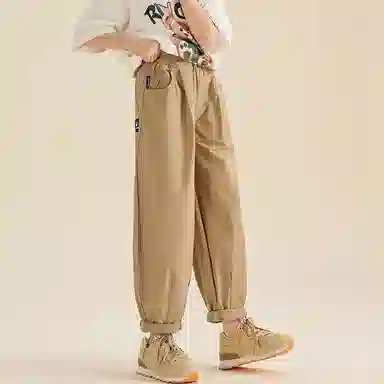 青少年 迷乐童堡 洋气时髦舒适透气吸湿排汗薄款直筒防蚊休闲裤 卡其色