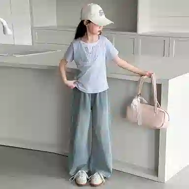 迷乐童堡休闲运动套装 舒适亲肤洋气百搭假两件短袖字母两件套 儿童款