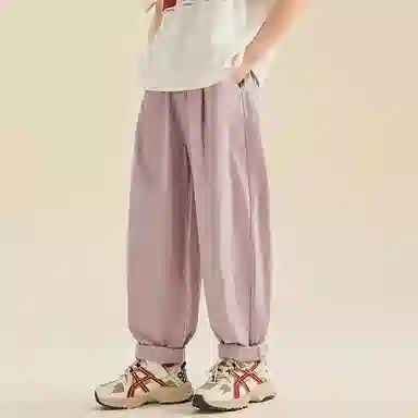 迷乐童堡 女孩夏天薄款洋气网红纯色系带中腰宽松直筒工装休闲裤 儿童款