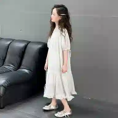 迷乐童堡连衣裙 百搭亲肤圆领潮流洋气时髦短袖 白色 儿童款