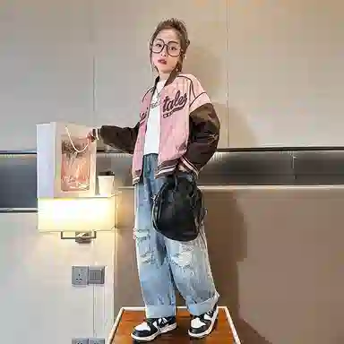 迷乐童堡 炸街时髦套头长袖棒球服 儿童款 粉色
