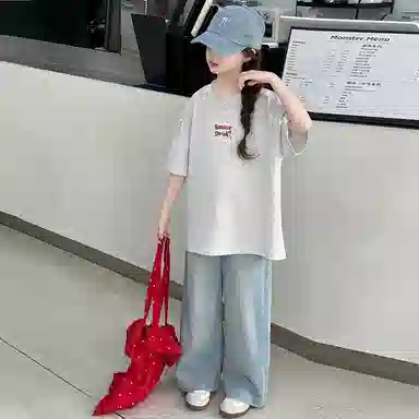 迷乐童堡休闲运动套装 轻透洋气百搭后背蝴蝶短袖两件套 儿童款