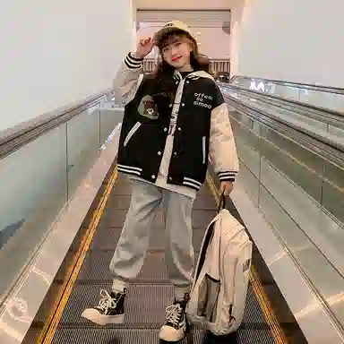 迷乐童堡 外套时髦洋气上衣棒球服 儿童款 黑色