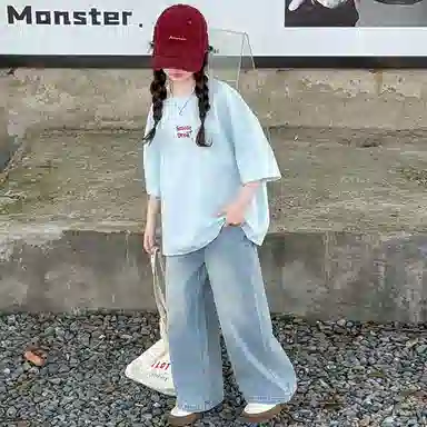 迷乐童堡休闲运动套装 百搭亲肤纯色洋气 蓝色 青少年