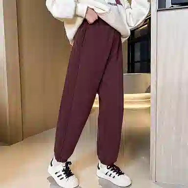 迷乐童堡 童装 纯色字母刺绣加绒加厚一体绒休闲裤 儿童款