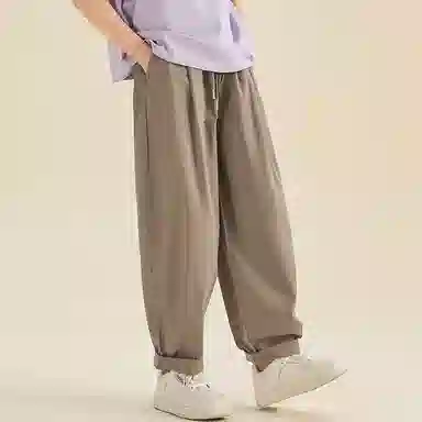 迷乐童堡 女孩夏天薄款洋气网红纯色系带中腰宽松直筒工装休闲裤 儿童款