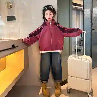 迷乐童堡 洋气连帽户外冲锋衣 儿童款 红褐色