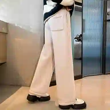 青少年款 迷乐童堡 童装 女童 加绒裤子秋冬新款冬季特厚羊羔绒卫裤女大童直筒运动裤休闲裤 儿童款