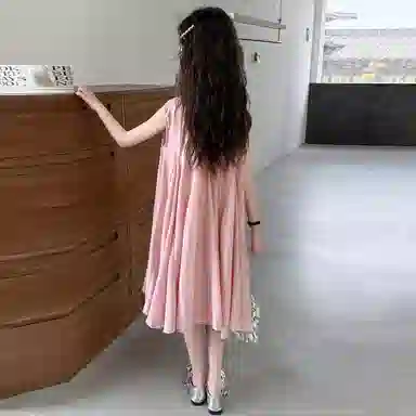 迷乐童堡连衣裙 洋气时髦休闲甜美纯色蝴蝶结无袖 儿童款