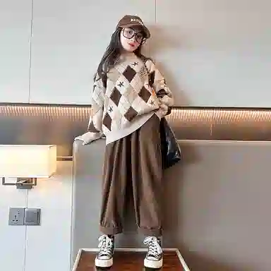 迷乐童堡 洋气女孩加厚女大童高领针织衫 儿童款 卡其色